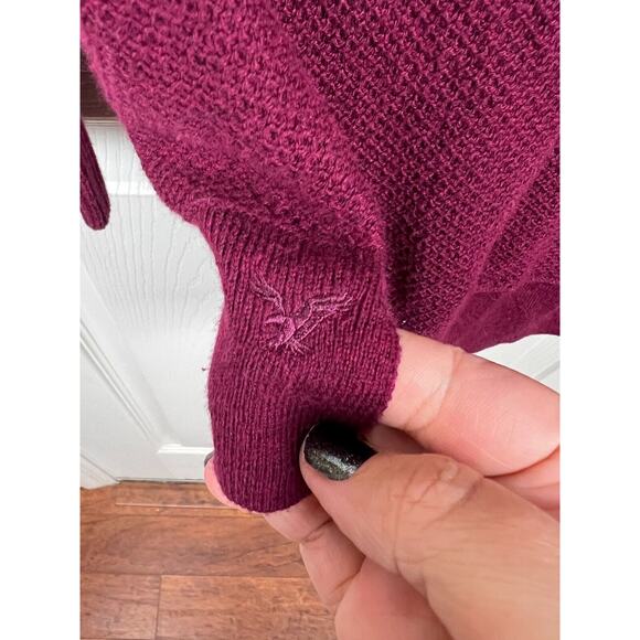 Amercan Eagle Small Red Burgundy Long Sleeve KnitWovern Sweater Tee - Picture 5 of 5